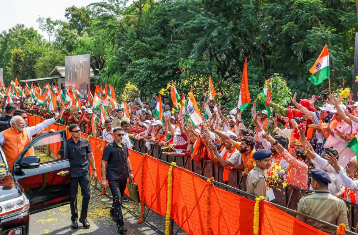 PM Modi arrives in Gujarat for two-day visit; holds roadshow in Vadodara